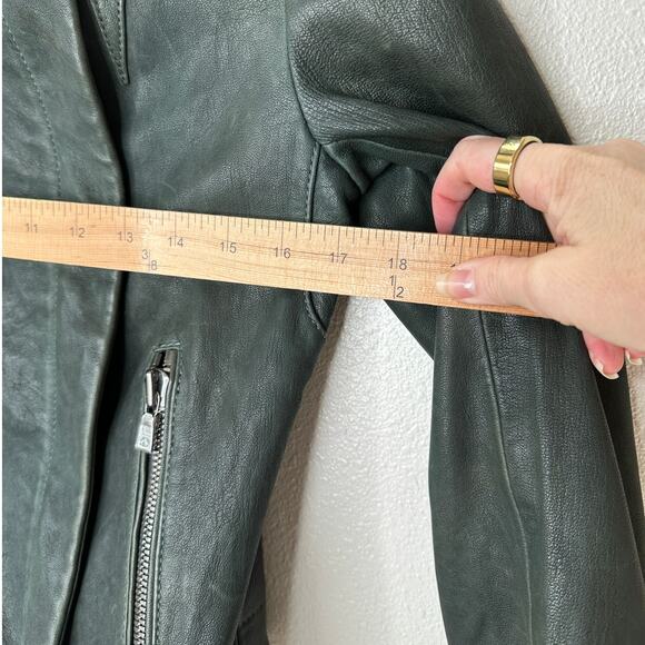 Andrew Marc Olive Green Diagonal Front Zip Leather Moto Jacket XS - Picture 13 of 16